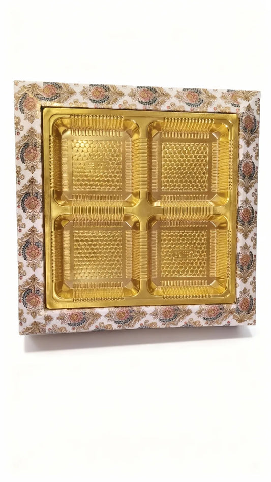 Dry fruit tray wooden Golden and floral print 4-Slot Tray