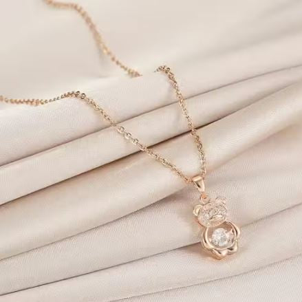 Rose Gold Teddy Bear Pendant Set for Women | Cute Design | Anti-Tarnish Stainless Steel Jewelry
