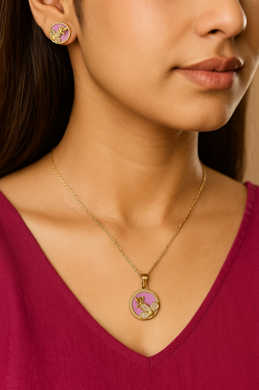 Rose Gold Stainless Steel Pendant Set for Women | Anti-Tarnish | Floral Charm Design
