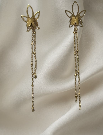 Gold Floral Chain Dangle Earrings for Women | Anti-Tarnish Stainless Steel Jewelry