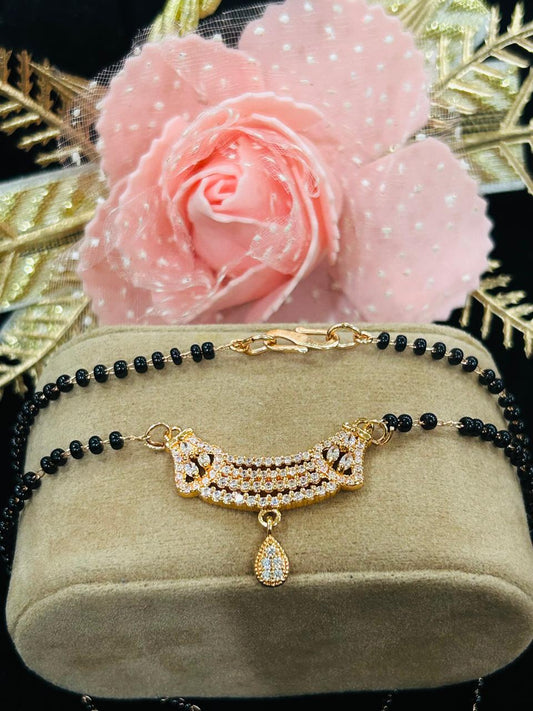 Rose Gold Plated Mangalsutra for Women | Stainless Steel | Anti-Tarnish | Black Bead Chain with CZ Stones | Modern Daily Wear Jewelry