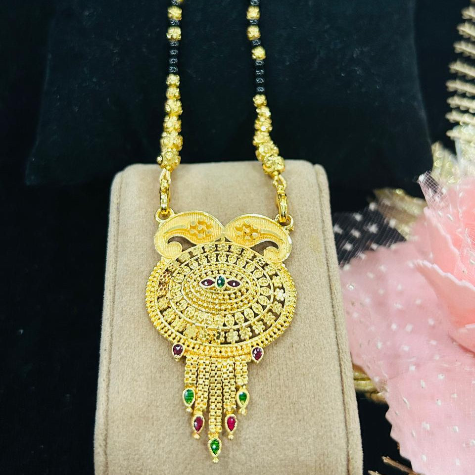 Gold Plated Traditional Mangalsutra for Women | Temple-Inspired Pendant with Multicolor Stones | Anti-Tarnish Stainless Steel