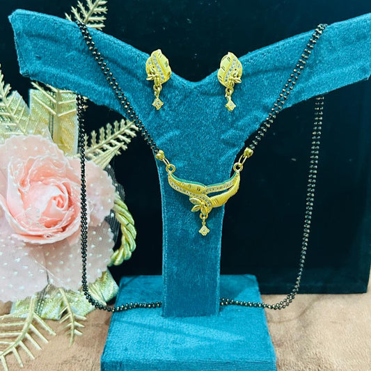 Gold Plated Mangalsutra Set for Women | Elegant Leaf Motif Design | Anti-Tarnish Stainless Steel Jewelry
