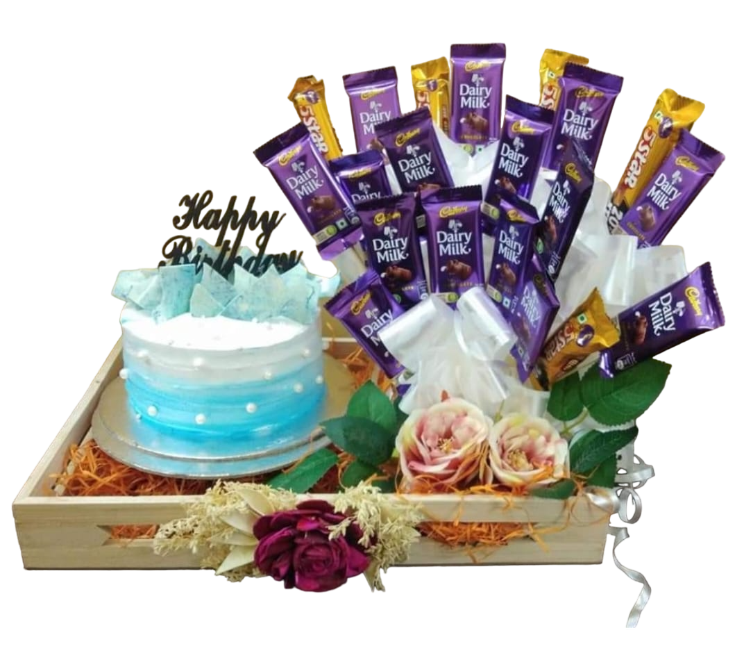 Elegant Birthday Hamper with Cake & Chocolate Bouquet