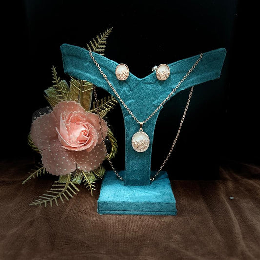 Rose Gold Floral Pendant Set for Women | Oval Design | Stainless Steel | Anti-Tarnish Jewelry