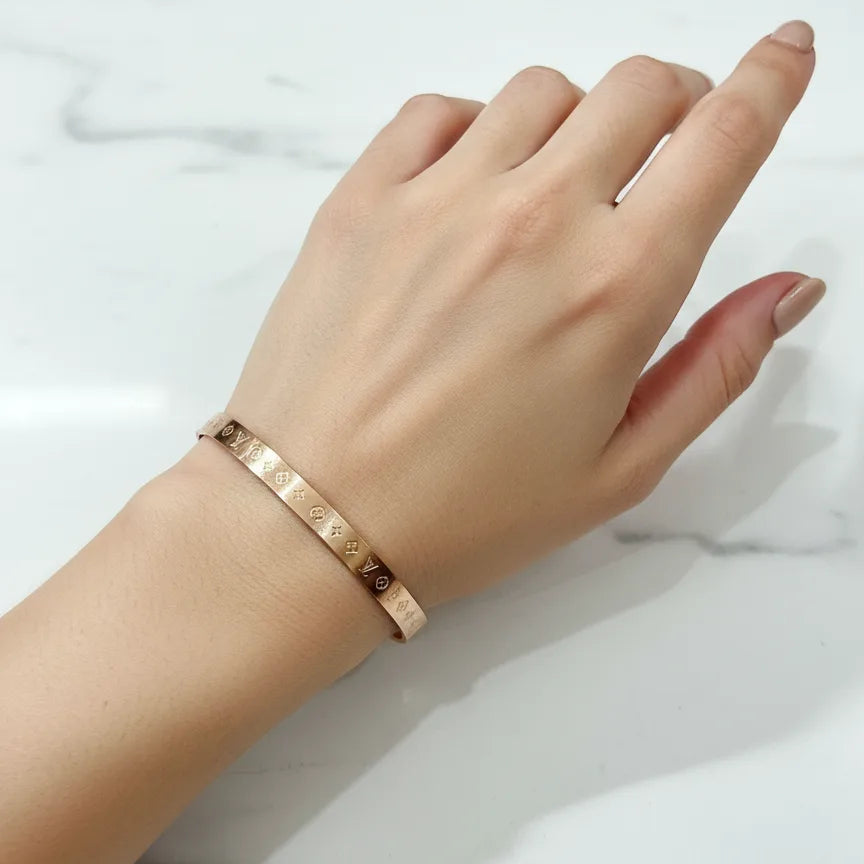 Rose Gold Engraved Bangle Bracelet for Women | Anti-Tarnish Stainless Steel Jewelry