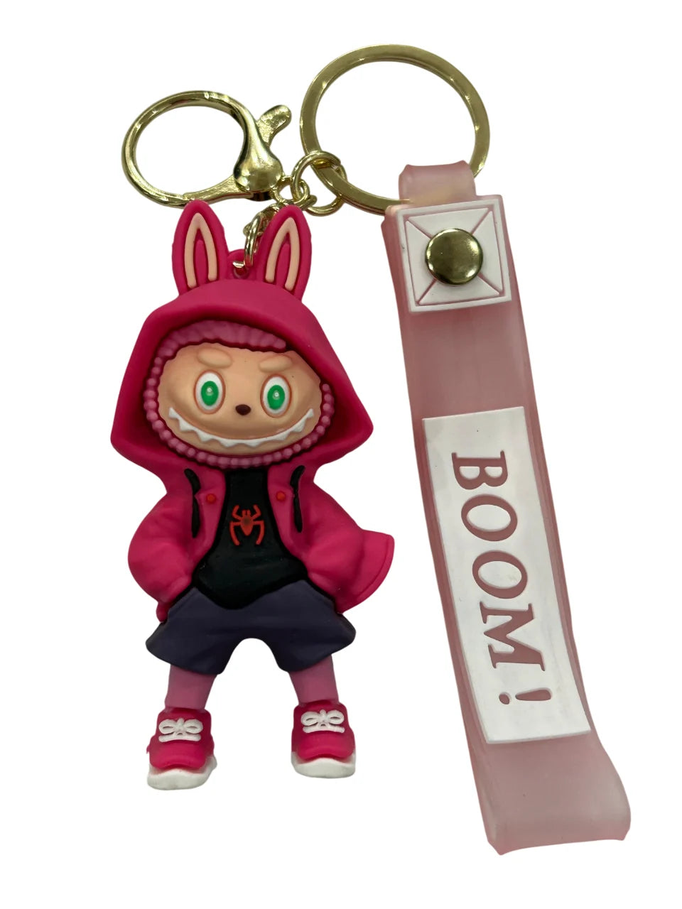 Labubu Cartoon Keychain Pink Color – Funky Rubber Key Ring for Bags, Bikes & Gifts