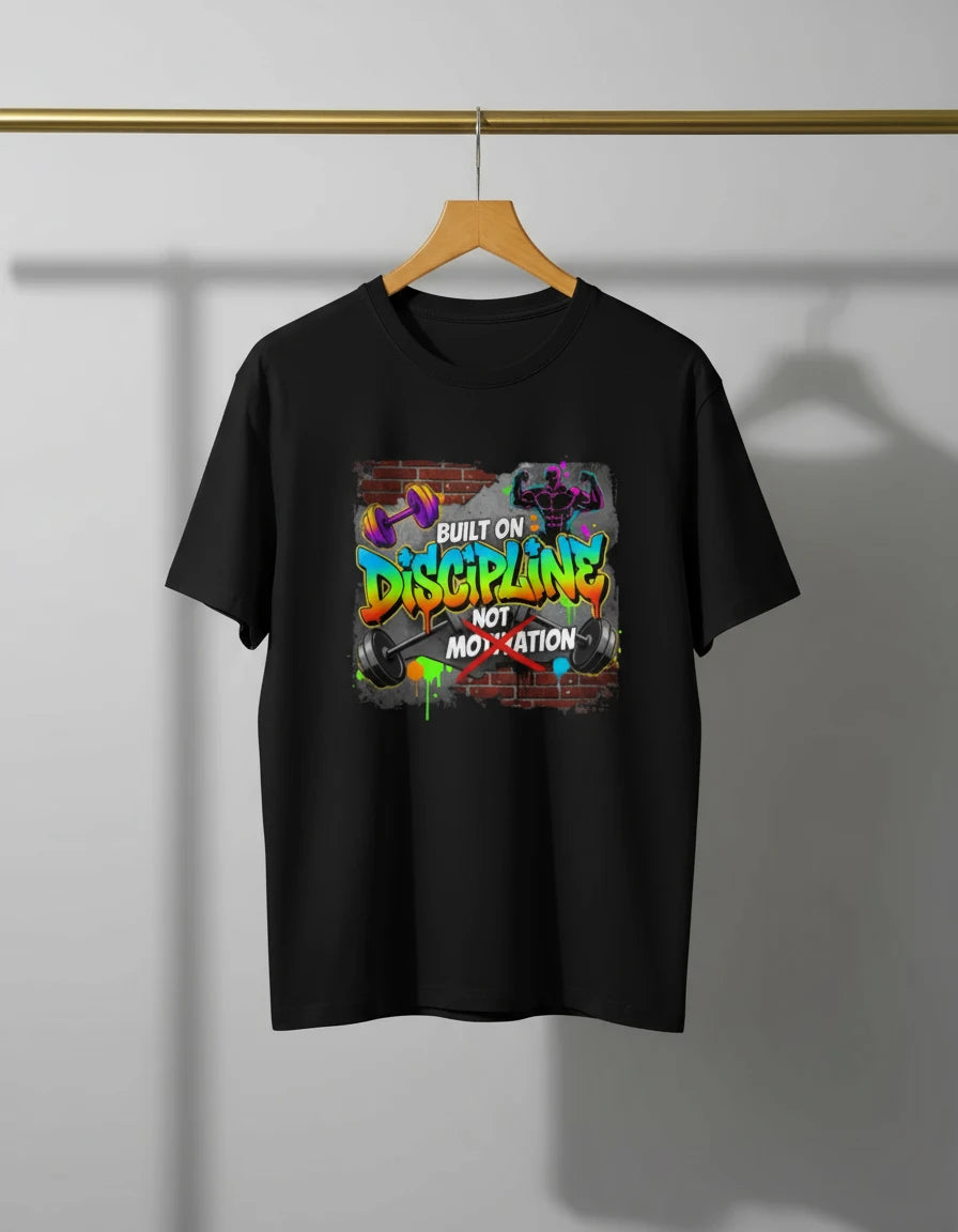 Men’s “Built on Discipline, Not Motivation” Gym & Casual Graphic T-Shirt Classic Crew T-Shirt