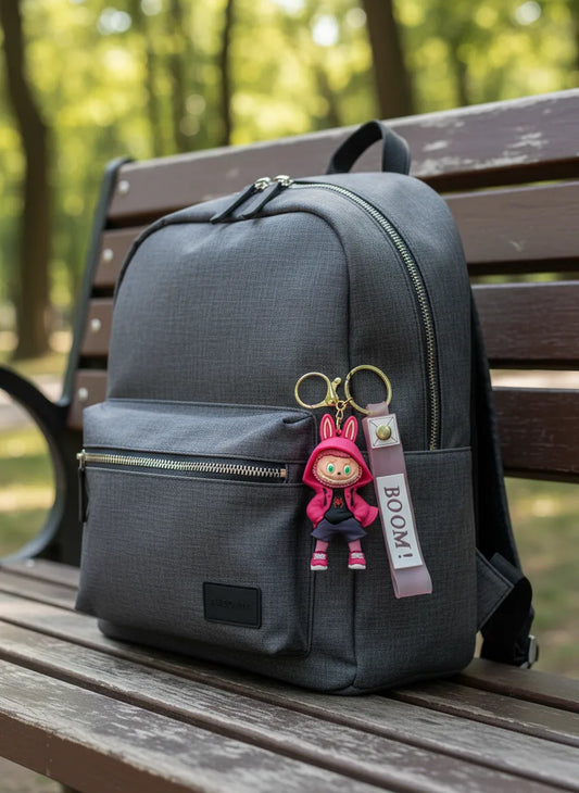 Labubu Cartoon Keychain Pink Color – Funky Rubber Key Ring for Bags, Bikes & Gifts