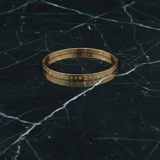 Rose Gold Engraved Bangle Bracelet for Women | Anti-Tarnish Stainless Steel Jewelry