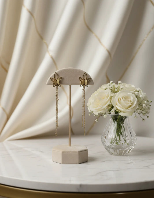 Gold Floral Chain Dangle Earrings for Women | Anti-Tarnish Stainless Steel Jewelry