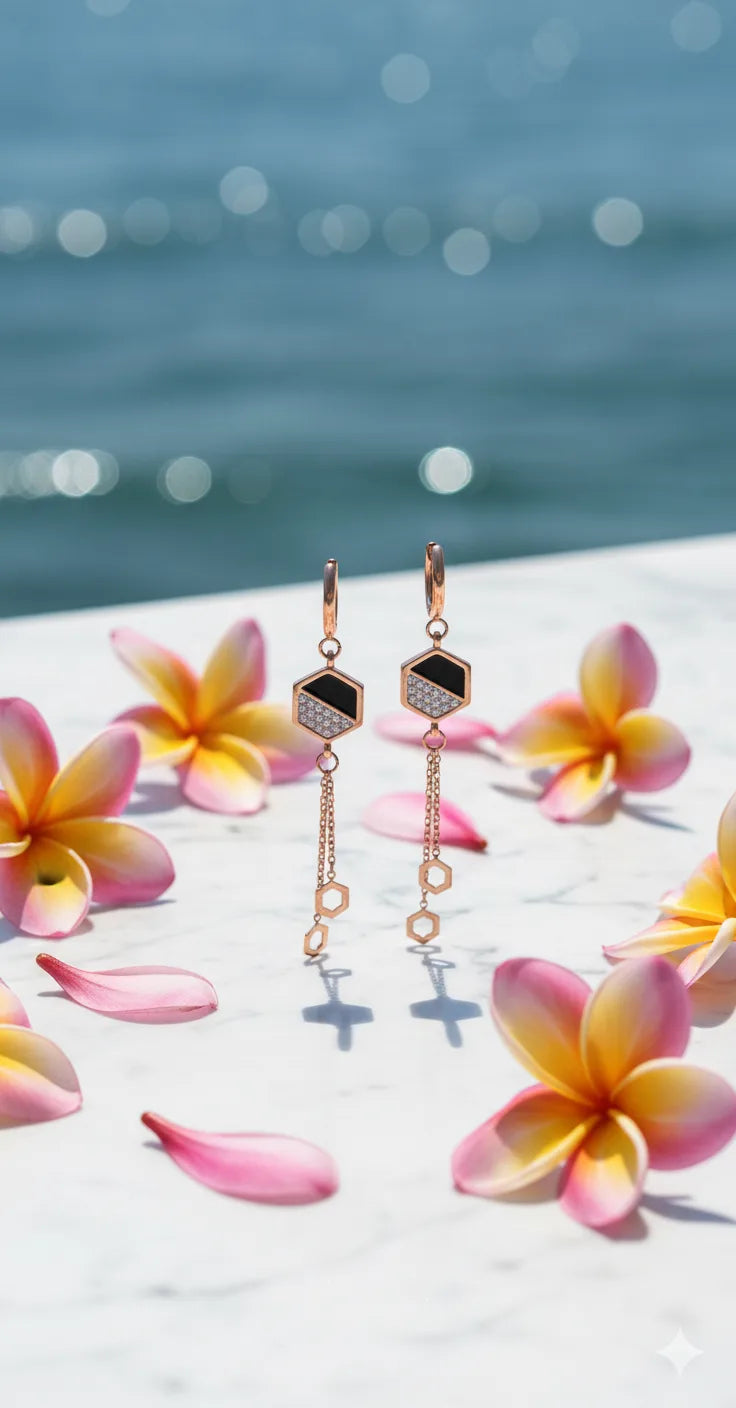 Gold Geometric Dangle Earrings for Women | Hexagon Design | Anti-Tarnish Stainless Steel Jewelry