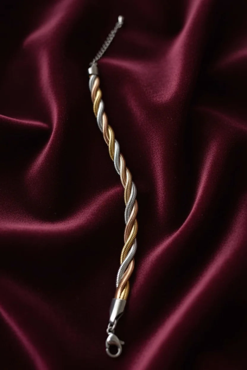 Rose Gold & Silver Twist Chain Bracelet for Women | Anti-Tarnish Stainless Steel Jewelry
