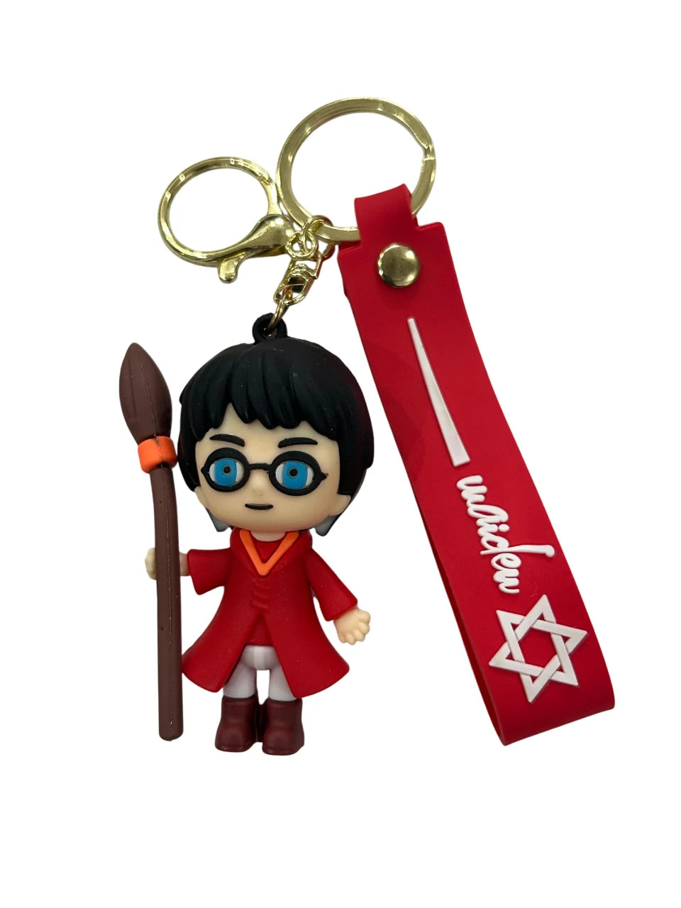 Harry Potter Inspired Wizard Keychain with Magic Wand & Red Strap – Funky Cartoon Rubber Key Ring