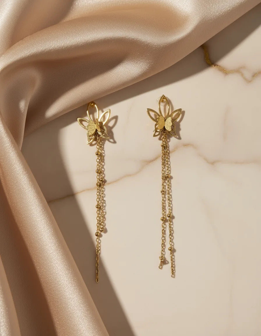 Gold Floral Chain Dangle Earrings for Women | Anti-Tarnish Stainless Steel Jewelry