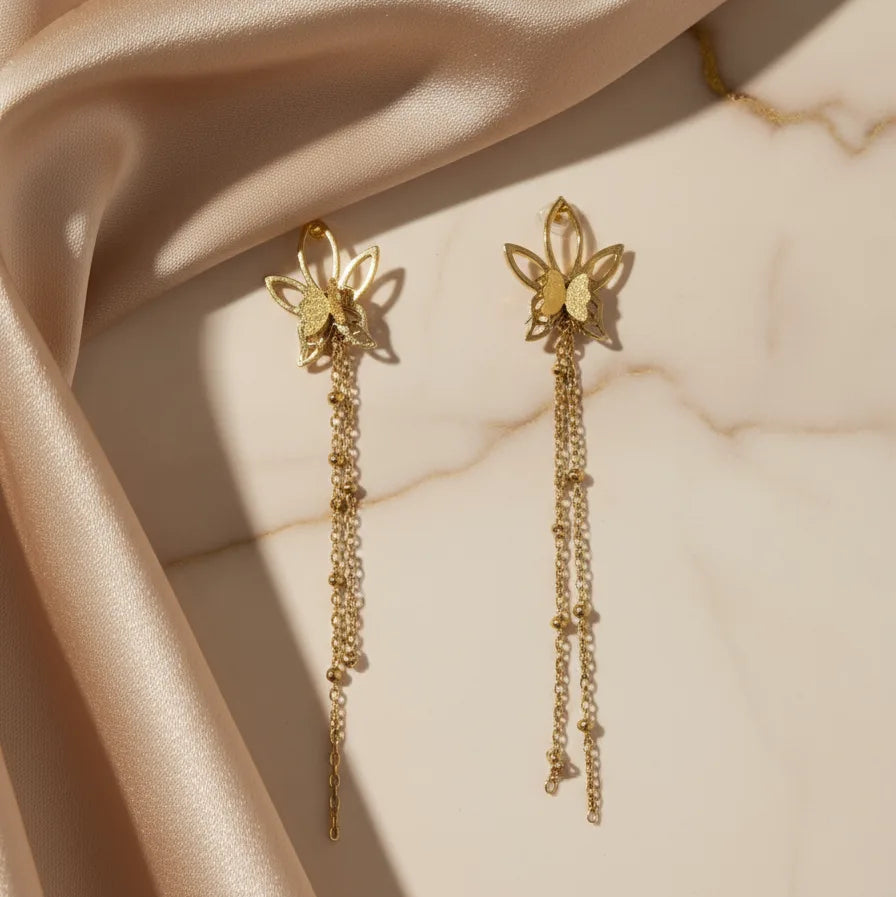 Gold Floral Chain Dangle Earrings for Women | Anti-Tarnish Stainless Steel Jewelry