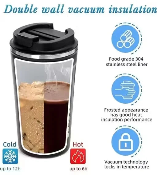 Premium Stainless Steel Coffee Mug – 300ml Pink Thermos Flask | Double Wall Insulated, Spill-Proof Travel Mug with Smart Lid
