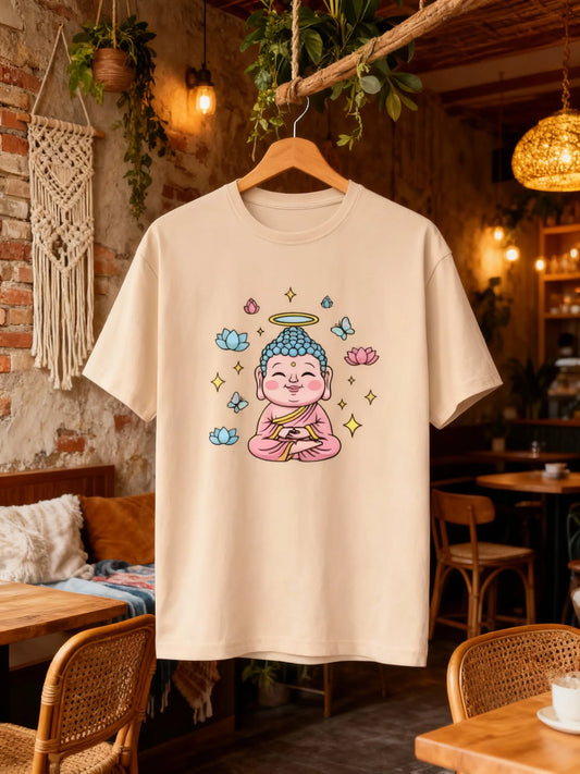 Trendy Women’s Buddha & Peace Graphic T-Shirt – Stylish Casual Wear Classic Crew T-Shirt