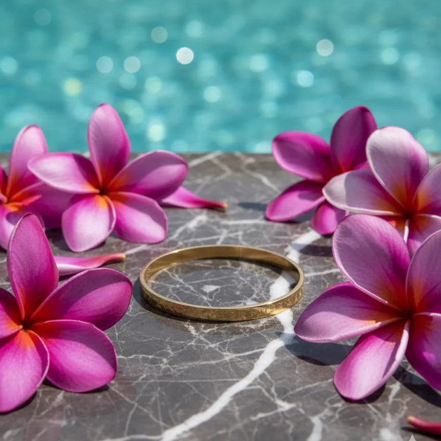 Rose Gold Engraved Bangle Bracelet for Women | Anti-Tarnish Stainless Steel Jewelry