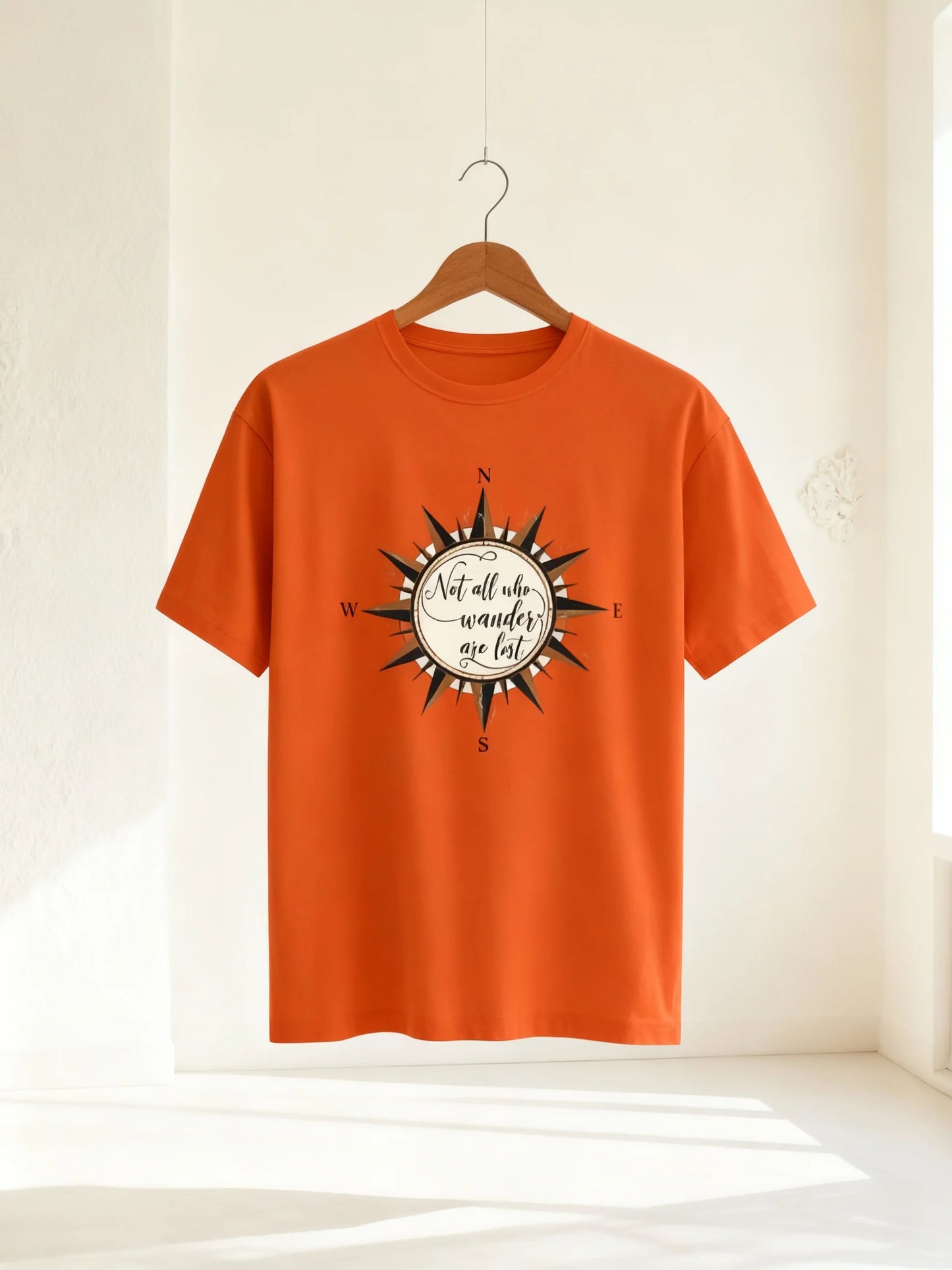“Not All Who Wander Are Lost” Unisex Travel T-Shirt – Compass Adventure Tee Unisex Classic Crew T-Shirt