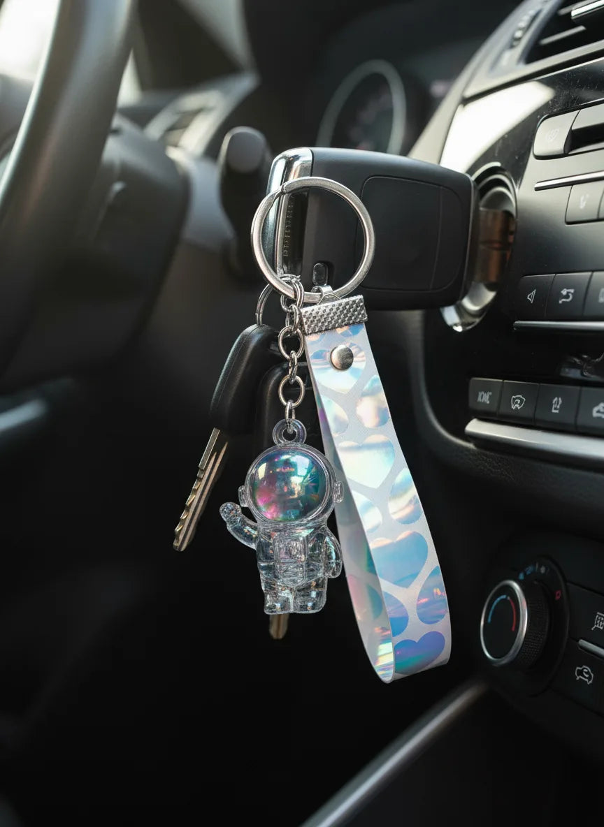 Transparent Astronaut Keychain – Crystal Look Hard Plastic Key Ring for Bikes, Bags & Gifts