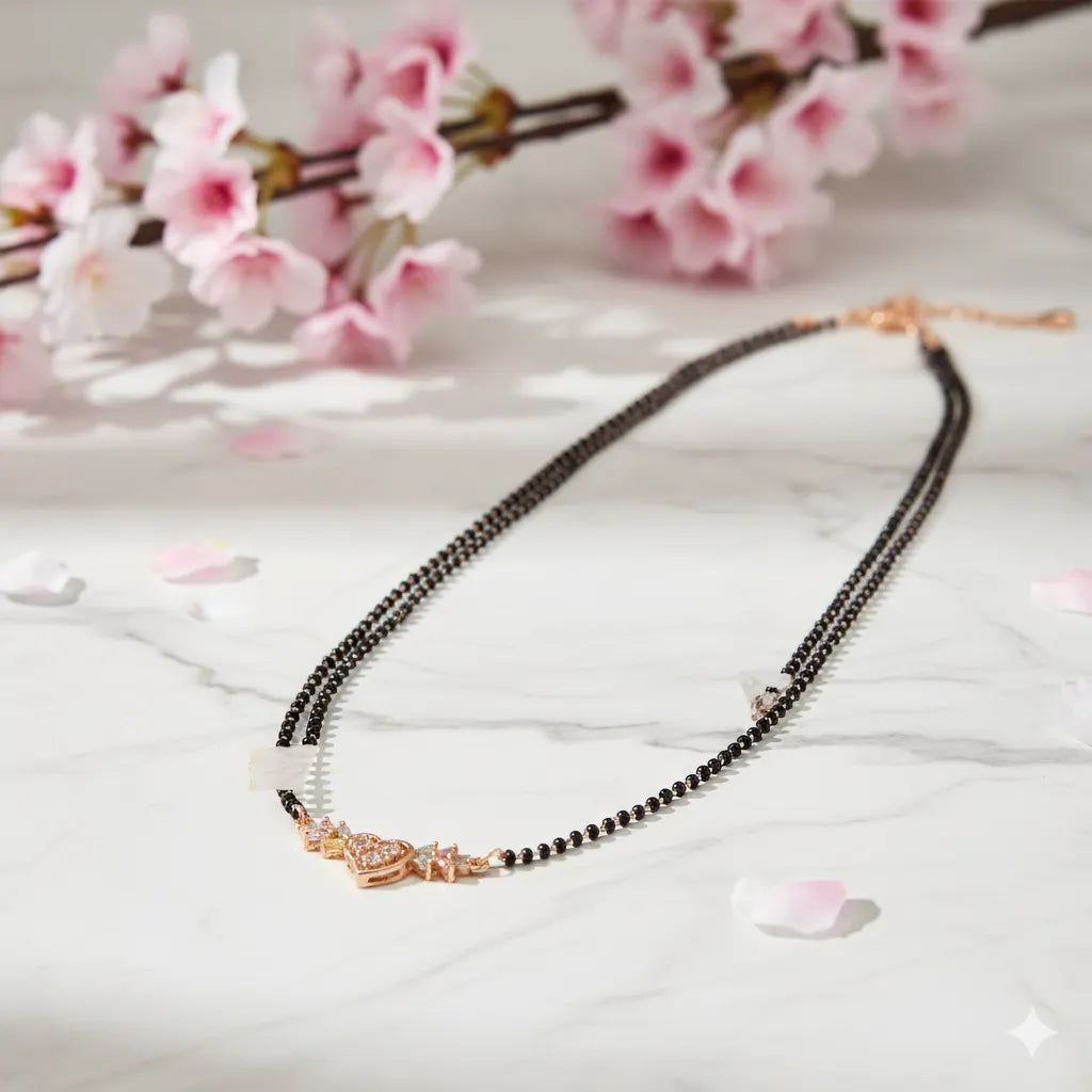 Rose Gold Heart Mangalsutra for Women | Stainless Steel | Anti-Tarnish | Black Bead Chain | Daily & Party Wear Jewelry