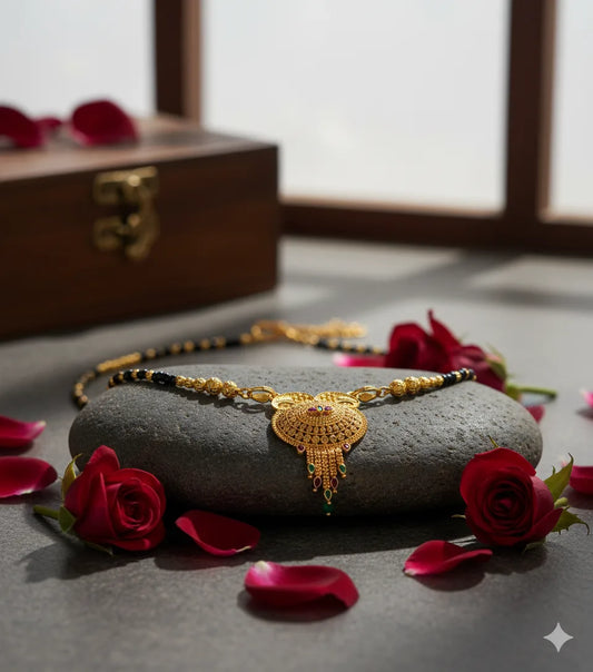 Gold Plated Traditional Mangalsutra for Women | Temple-Inspired Pendant with Multicolor Stones | Anti-Tarnish Stainless Steel