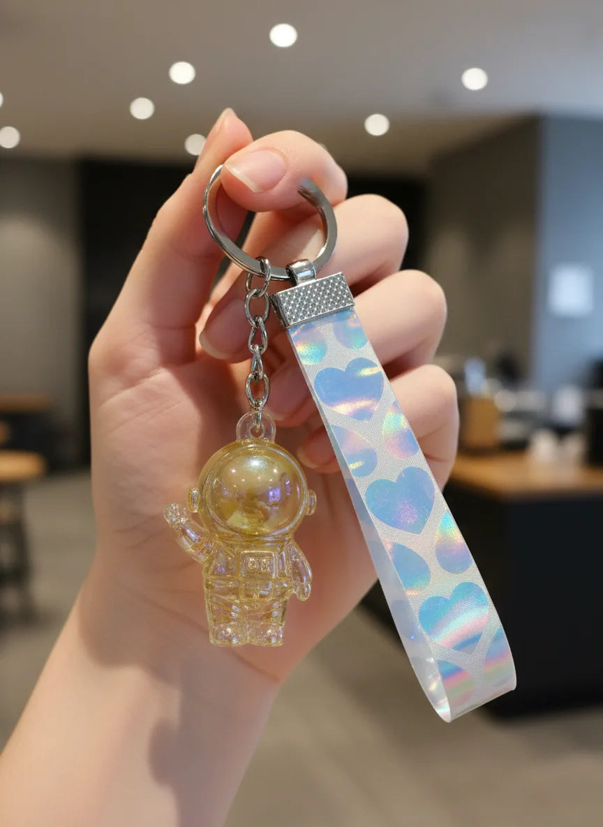 Transparent Astronaut Keychain – Crystal Look Hard Plastic Key Ring for Bikes, Bags & Gifts