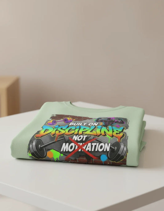 Men’s “Built on Discipline, Not Motivation” Gym & Casual Graphic T-Shirt Classic Crew T-Shirt