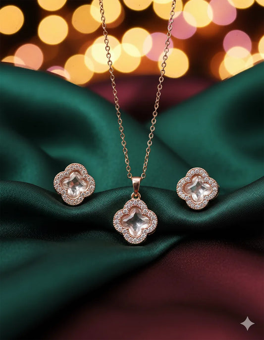 Rose Gold Clover Pendant Set for Women | Anti-Tarnish Stainless Steel Jewelry | Elegant & Minimal Design