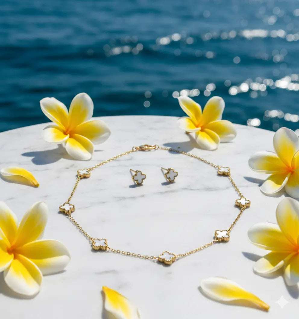 Gold Clover Motif Pendant Set for Women | Minimal Design | Anti-Tarnish Stainless Steel Jewellery