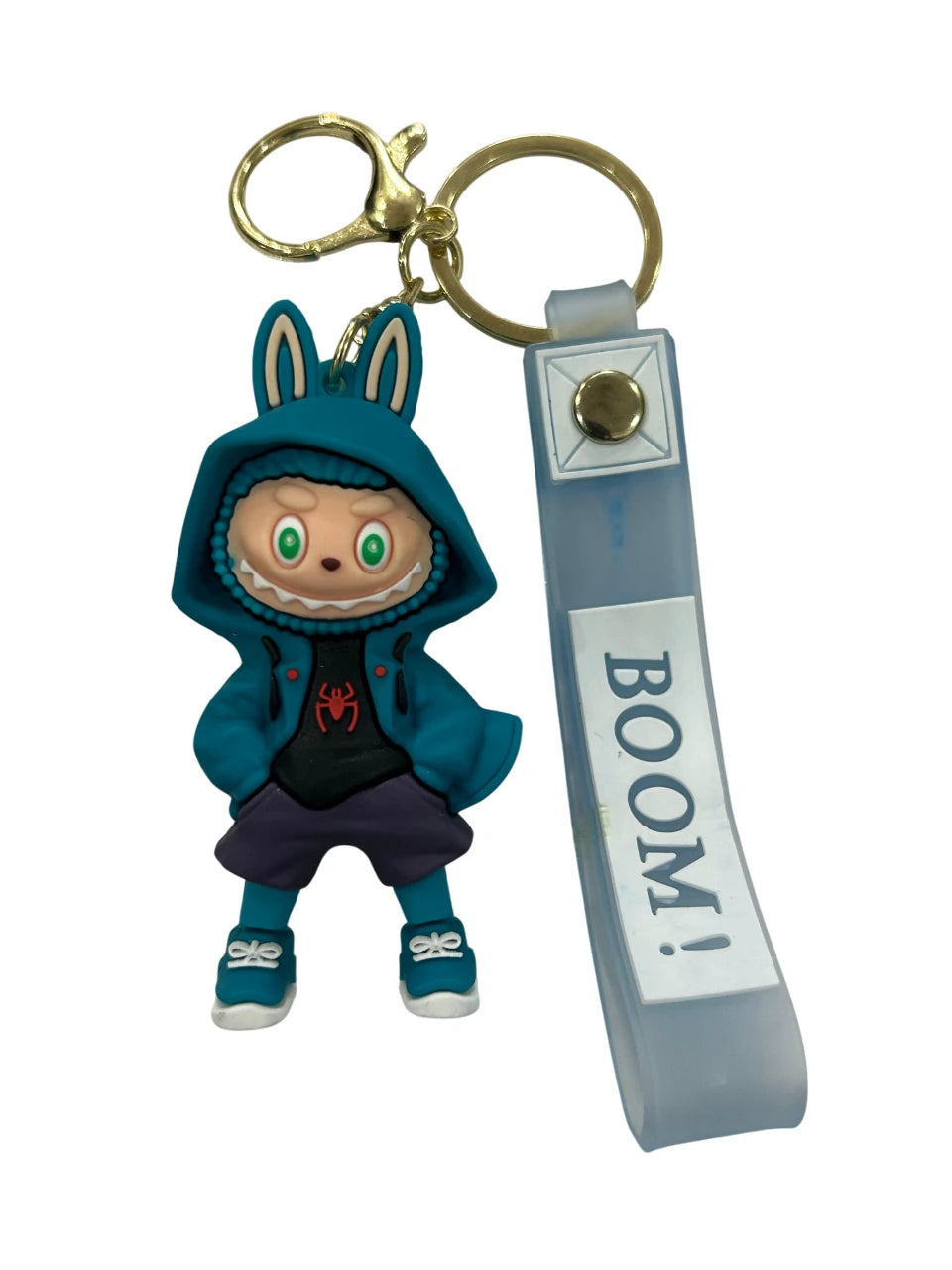 Labubu Cartoon Keychain Blue Color – Funky Rubber Key Ring for Bags, Bikes & Gifts