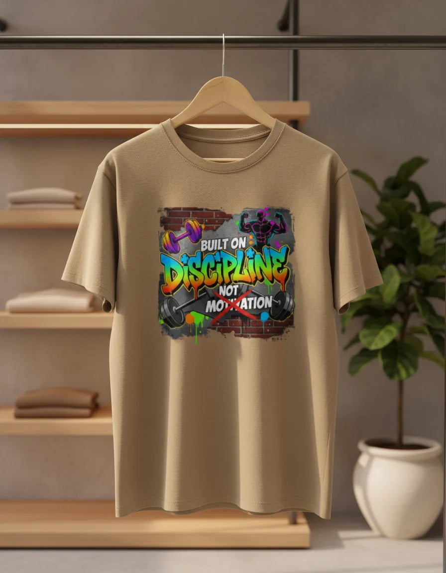 Men’s “Built on Discipline, Not Motivation” Gym & Casual Graphic T-Shirt Classic Crew T-Shirt