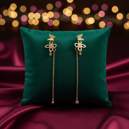 Butterfly Dangle Chain Earrings for Women | Gold Finish | Anti-Tarnish Stainless Steel