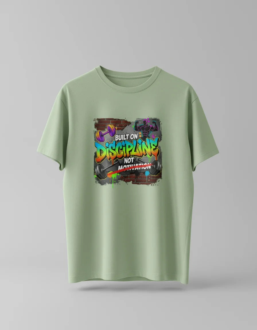 Men’s “Built on Discipline, Not Motivation” Gym & Casual Graphic T-Shirt Classic Crew T-Shirt