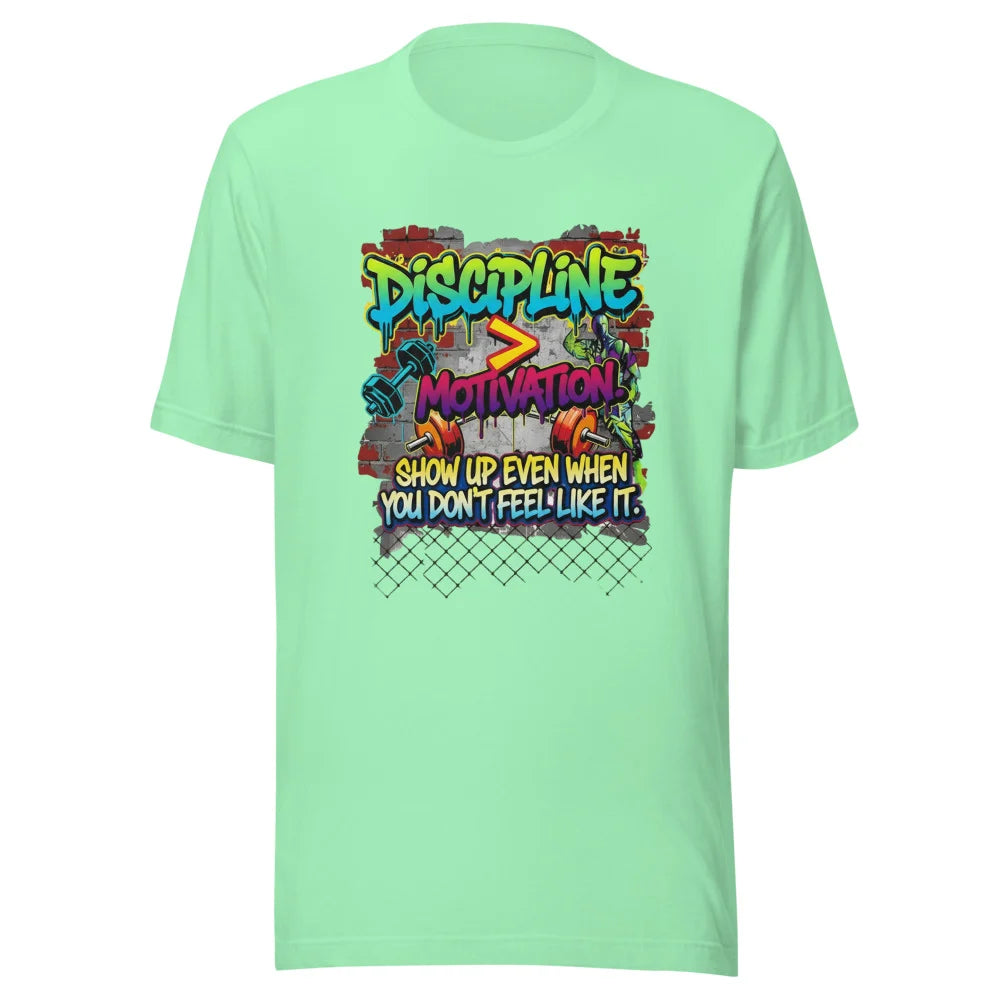 Unisex Motivational T-Shirt – “Discipline Over Motivation” Graphic Gym & Casual Tee | Classic Crew T-Shirt