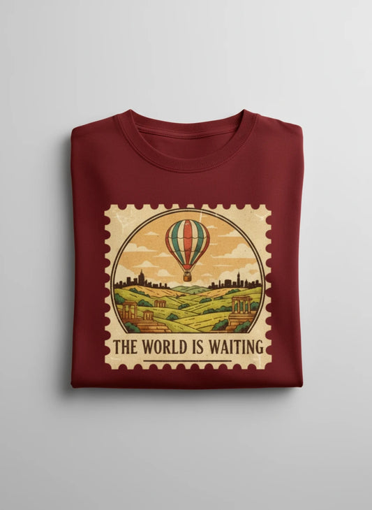 “The World Is Waiting” Unisex Travel T-Shirt – Wanderlust Adventure Tee Unisex Basic T-Shirt