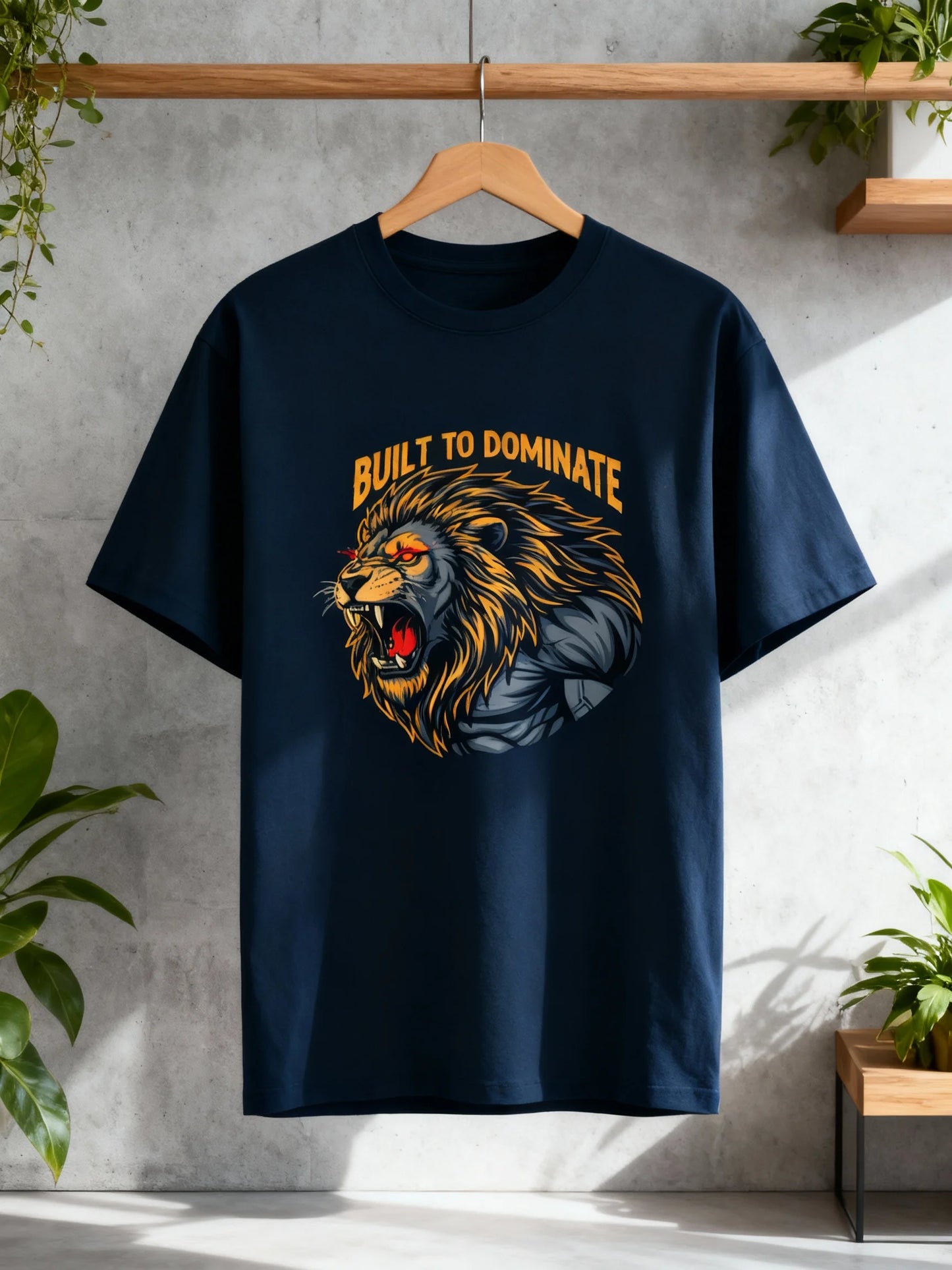 Men’s “Built to Dominate” Lion Graphic Gym & Casual T-Shirt Basic T-Shirt