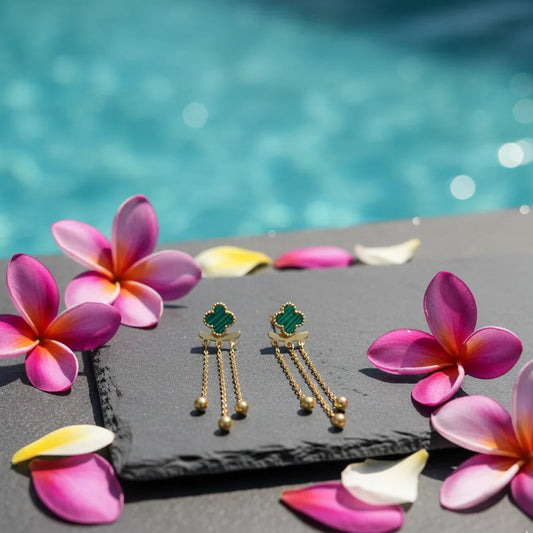 Gold Clover Drop Chain Earrings for Women | Anti-Tarnish Stainless Steel Jewelry