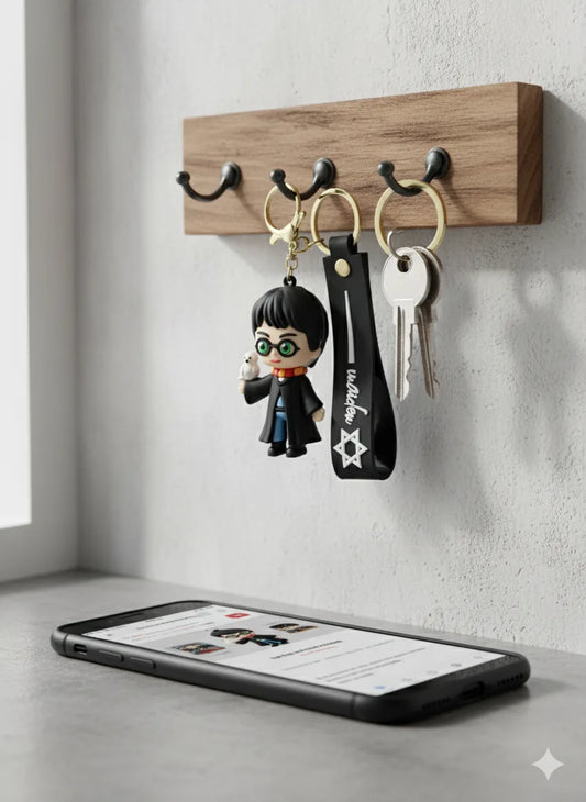 Harry Potter Inspired Keychain with Owl & Black Strap – Cute Cartoon Rubber Key Ring for Fans
