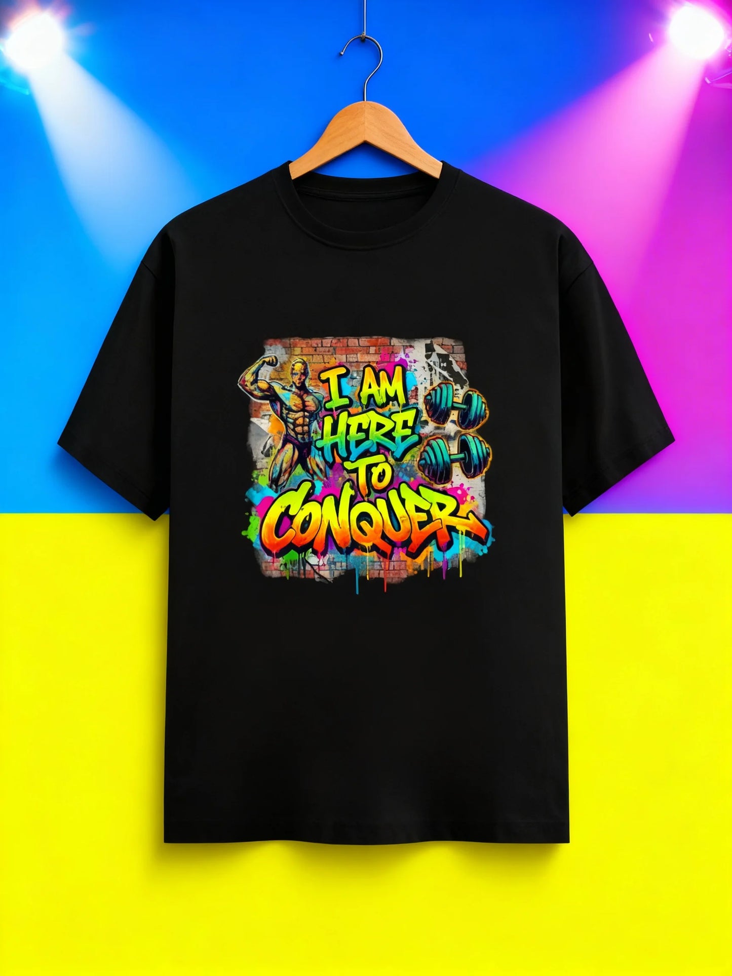 “I Am Here to Conquer” Men’s Gym & Streetwear Graphic T-Shirt Classic Crew T-Shirt