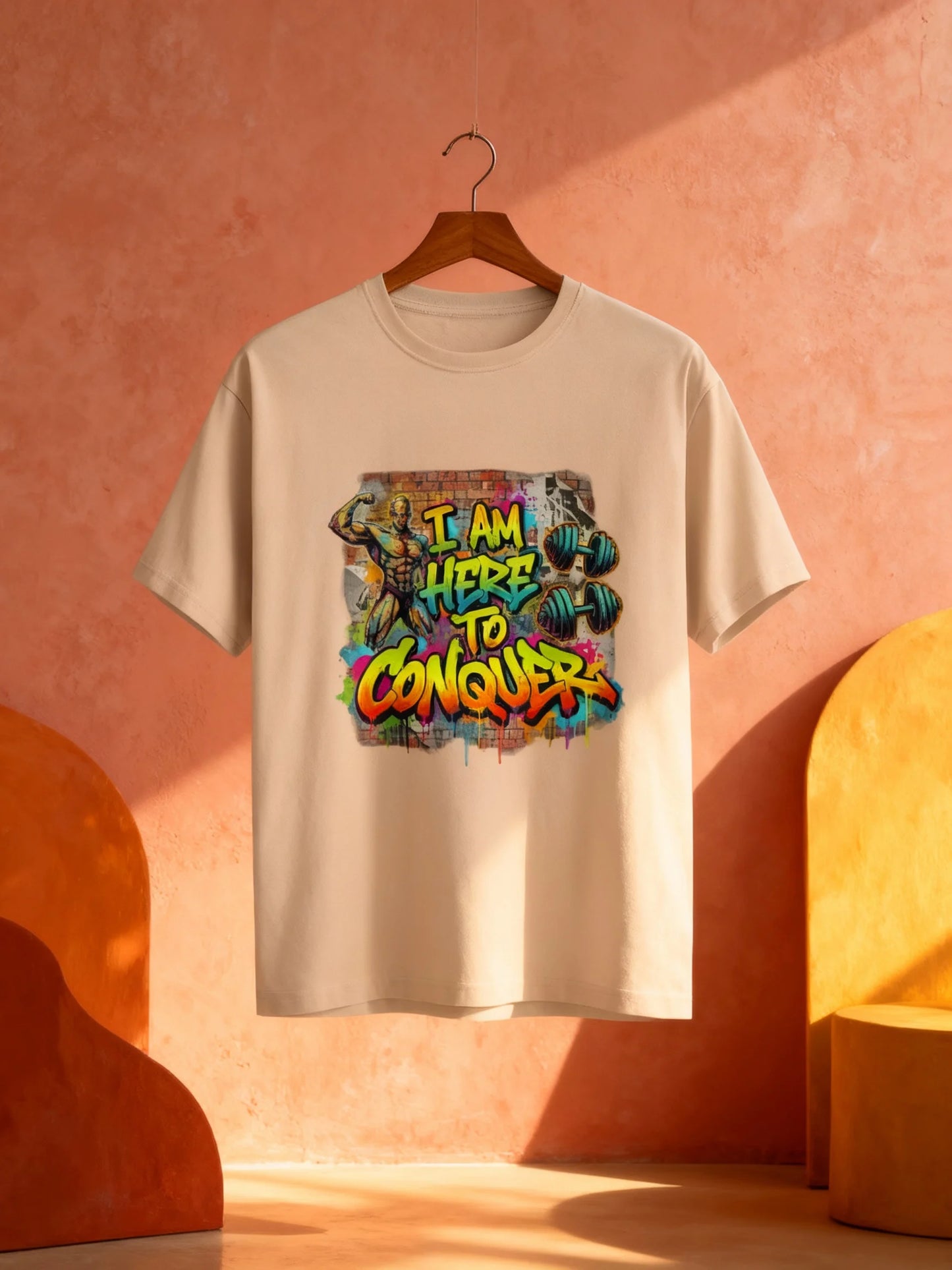 “I Am Here to Conquer” Men’s Gym & Streetwear Graphic T-Shirt Classic Crew T-Shirt
