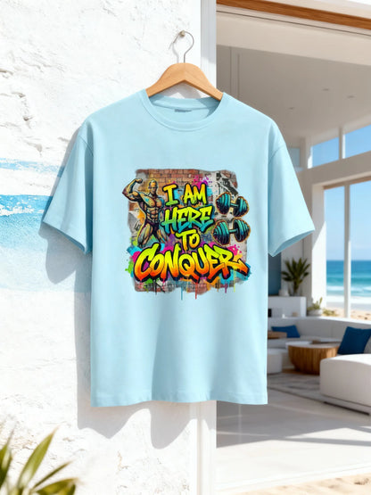 “I Am Here to Conquer” Men’s Gym & Streetwear Graphic T-Shirt Classic Crew T-Shirt