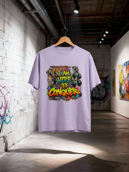 “I Am Here to Conquer” Men’s Gym & Streetwear Graphic T-Shirt Classic Crew T-Shirt
