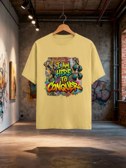 “I Am Here to Conquer” Men’s Gym & Streetwear Graphic T-Shirt Classic Crew T-Shirt