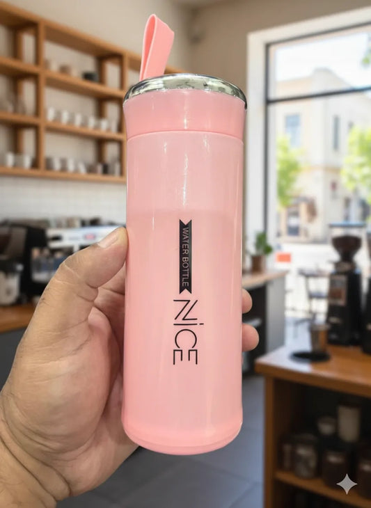 Premium Pink Glass Water Bottle – 400ml Leak-Proof, Modern Oval Design | Lightweight, Reusable & Portable Hydration Bottle