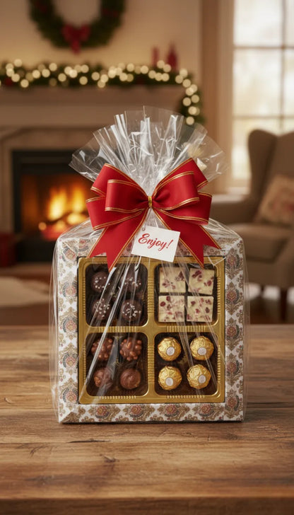 Floral Print Gift Box with Golden 4-Slot Tray – Elegant Chocolate & Dry Fruit Hamper Box