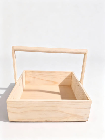 Premium Pine Wood Gift Hamper Basket with Handle – Elegant Wooden Tray for Gifting & Decor