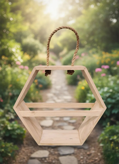 Hexagonal Pine Wood Gift Hamper Basket with Rope Handle