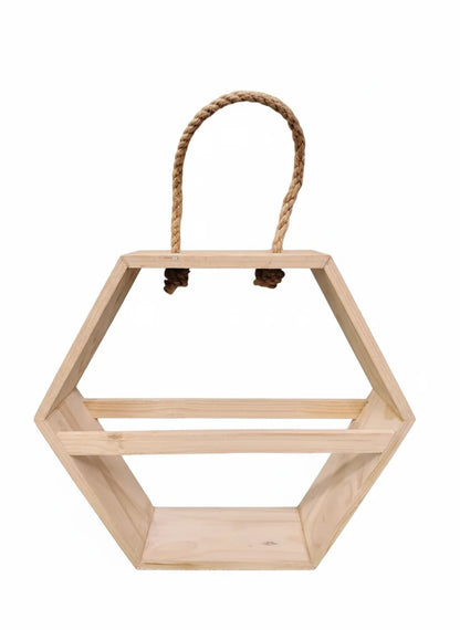 Hexagonal Pine Wood Gift Hamper Basket with Rope Handle